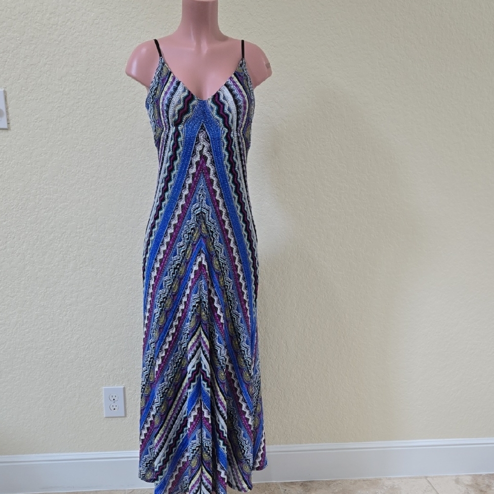 Cache Blue and White Spaghetti Strap Maxi Sundress